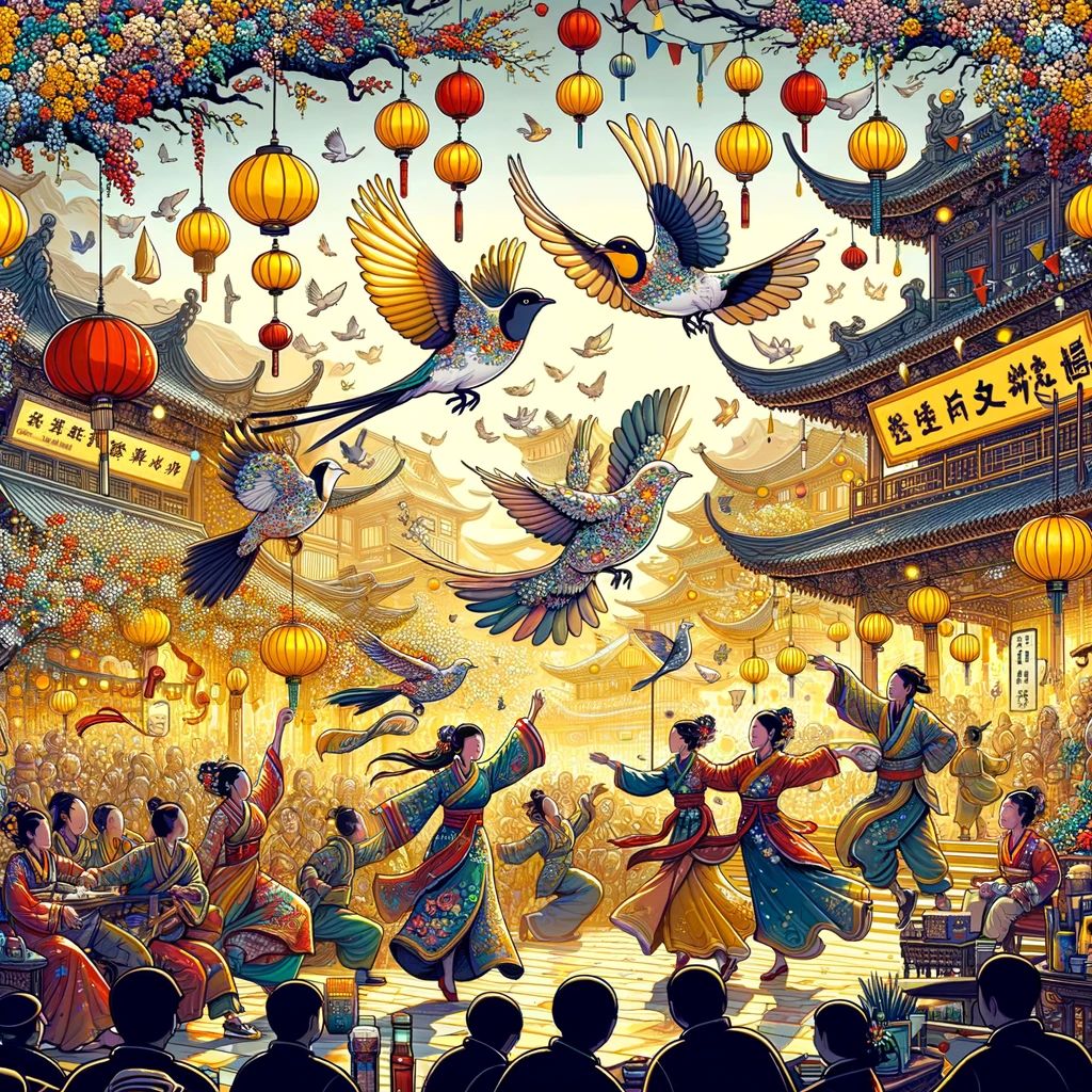 鹊笑鸠舞的意思解释_造句_近义词_反义词_成语故事 鹊笑鸠舞的意思解释,鹊笑鸠舞造句,鹊笑鸠舞近义词,鹊笑鸠舞反义词,鹊笑鸠舞成语故事/